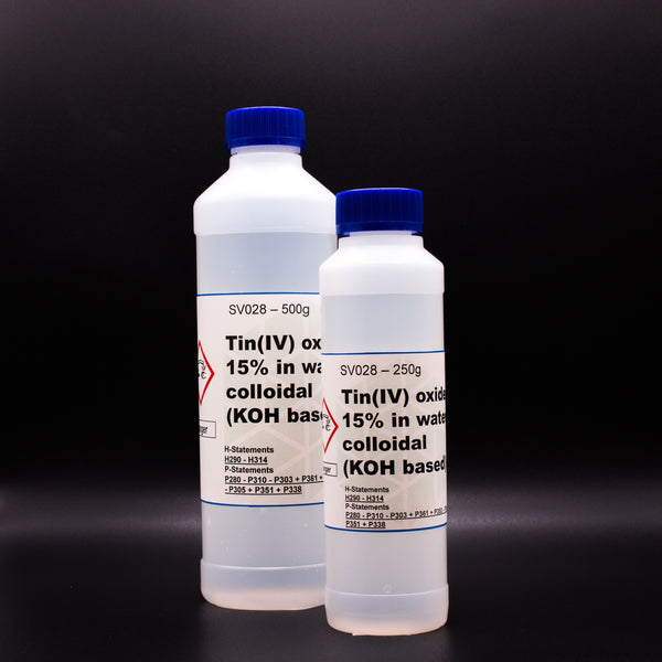 Tin (IV) oxide, 15% in water (KOH based), colloidal, CAS: 18282-10-5